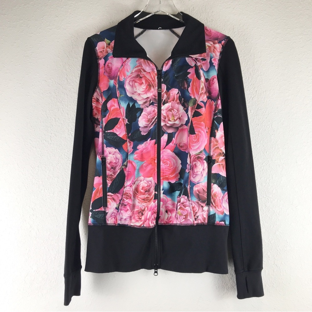 Lululemon Nice Asana Jacket Secret Garden Floral Rose Print Athleisure Size 10